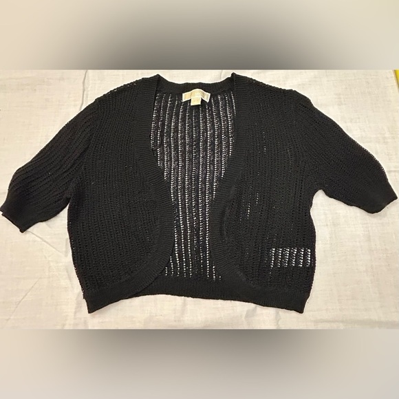 MICHAEL Michael Kors Sweaters - Michael Kors Women’s Cropped Black Open-Knit Cardigan - Linen/cotton blend